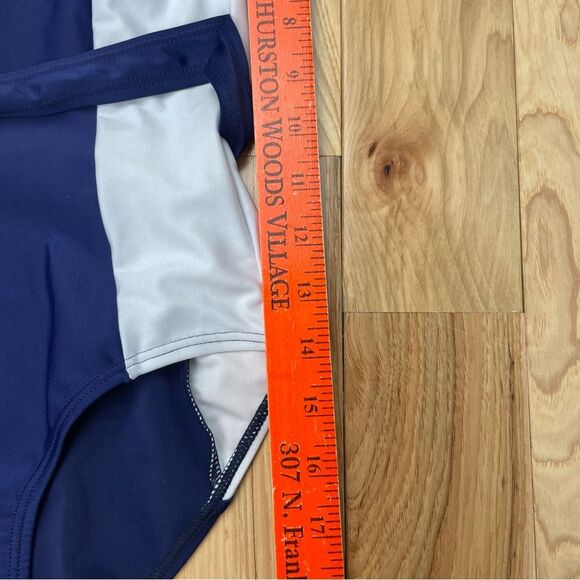 Blue & White Color Block One Piece Swimsuit Bathing Suit Molded Underwire Sz L - Picture 9 of 15